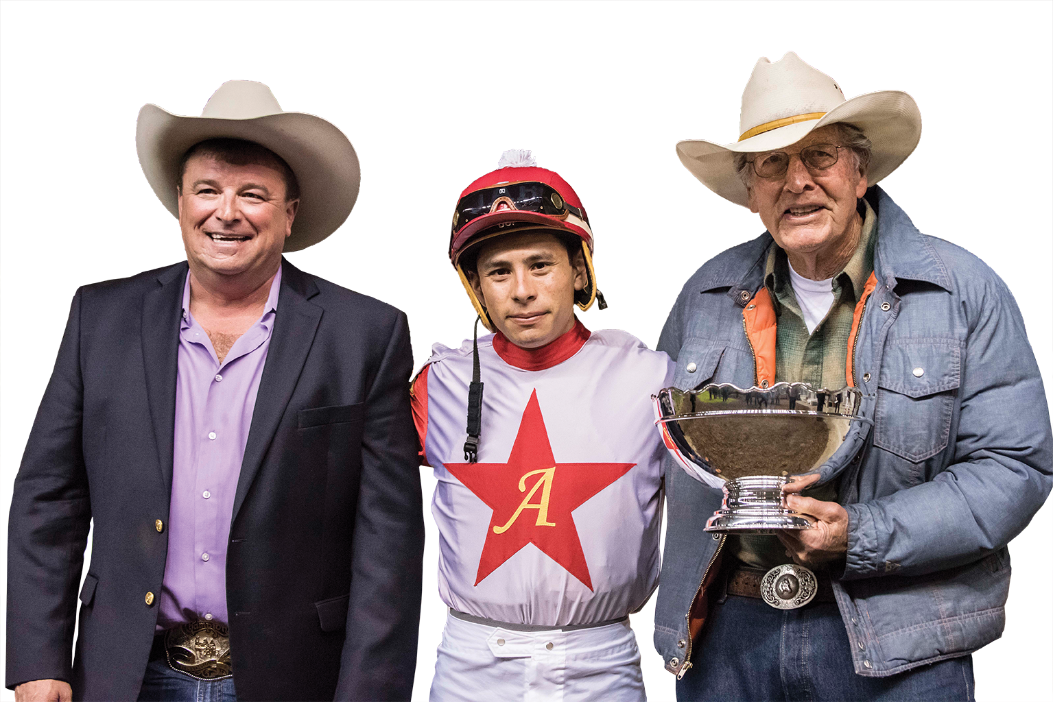 Jim with Monty Arrossa and Jesus Ayala after Zoomin For Spuds won the 2016 Champion of Champions-G1 at Los Alamitos